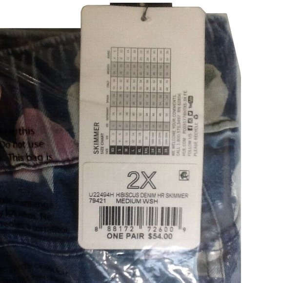 new HUE® Women's Size 2X / 20W Denim-look Floral High Rise Skimmer Leggings 2XL - Picture 8 of 11